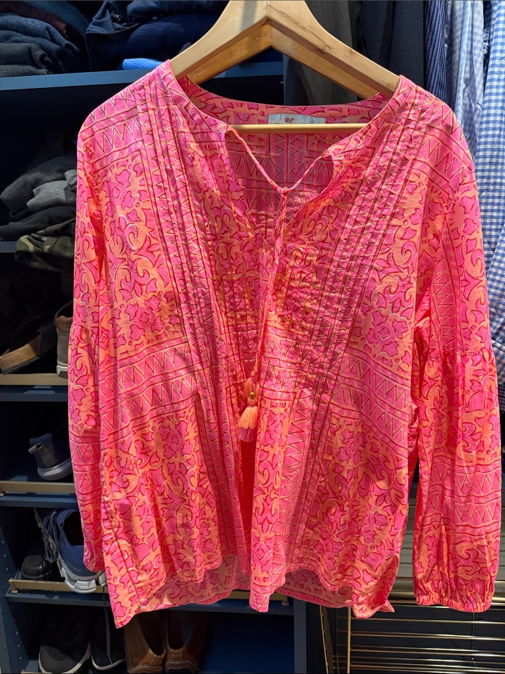 Vineyard Vines Coral and Pink Tassel Pintuck Tunic